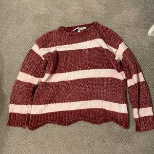 rose gold/brownish/reddish velvety sweater with off white stripes